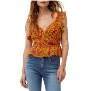 Veronica Beard Randa Floral Silk Ruffle‎ Peplum Top Sleeveless (J)